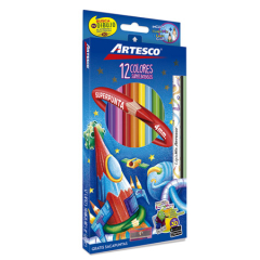 Artesco - Colores Triangulares Largos x 12 uni + Lápiz Grafito + Sacapunta